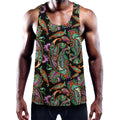 Green Orange And Pink Paisley Print Men's Workout Tank Top