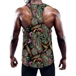 Green Orange And Pink Paisley Print Training Tank Top