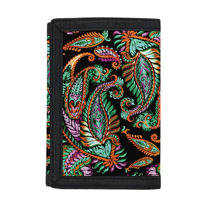 Green Orange And Pink Paisley Print Trifold Wallet
