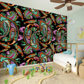 Green Orange And Pink Paisley Print Wall Sticker