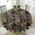 Green Orange And Pink Paisley Print Waterproof Round Tablecloth