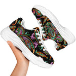 Green Orange And Pink Paisley Print White Chunky Shoes