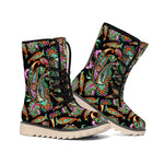 Green Orange And Pink Paisley Print Winter Boots