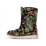 Green Orange And Pink Paisley Print Winter Boots