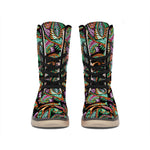 Green Orange And Pink Paisley Print Winter Boots