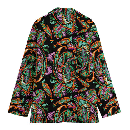 Green Orange And Pink Paisley Print Women's Blazer