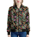 Green Orange And Pink Paisley Print Women's Bomber Jacket