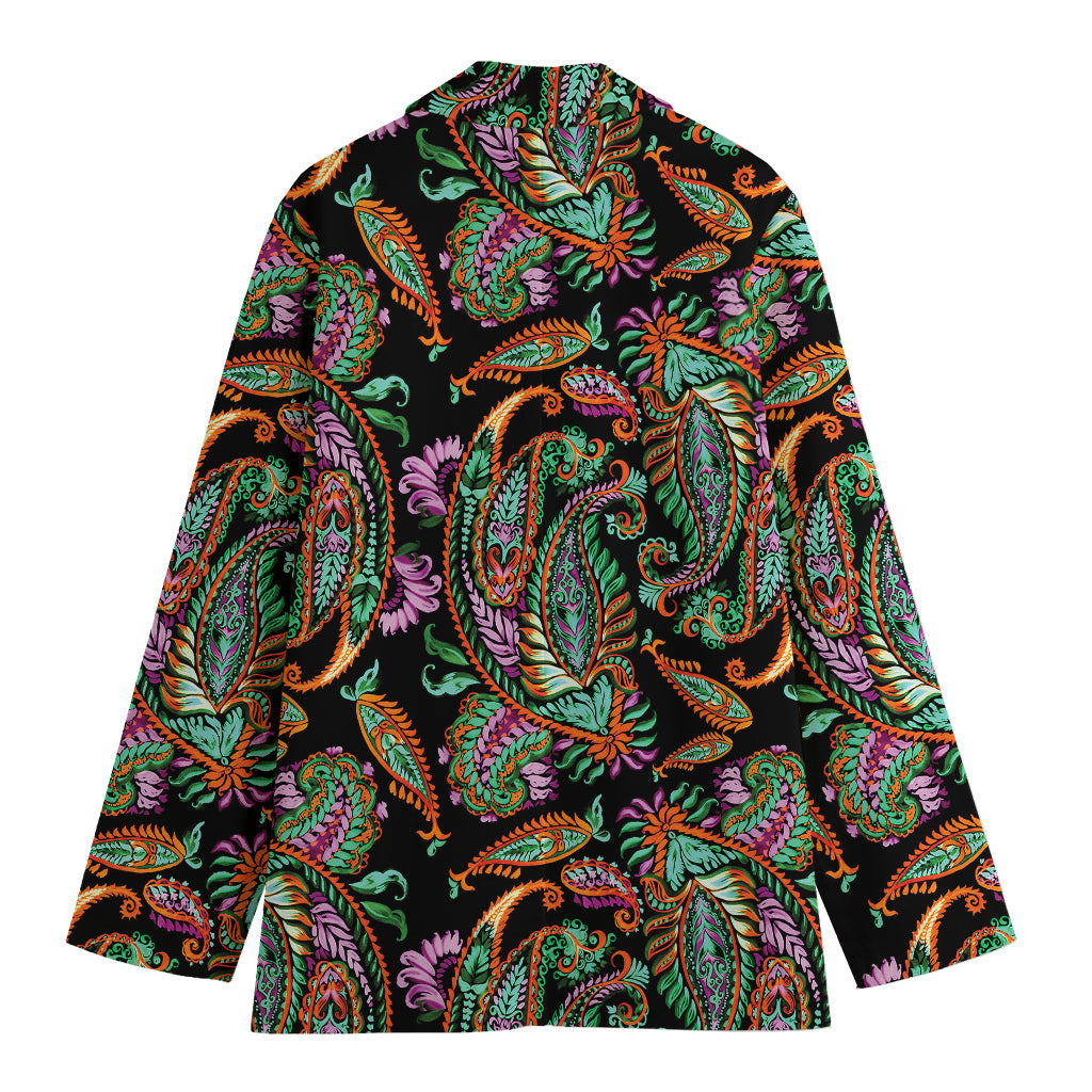 Green Orange And Pink Paisley Print Women's Cotton Blazer