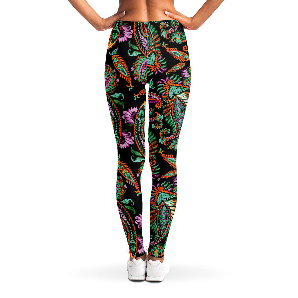 Green Orange And Pink Paisley Print Women's Leggings