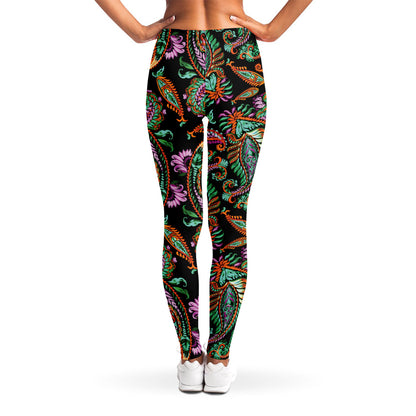 Green Orange And Pink Paisley Print Women's Leggings