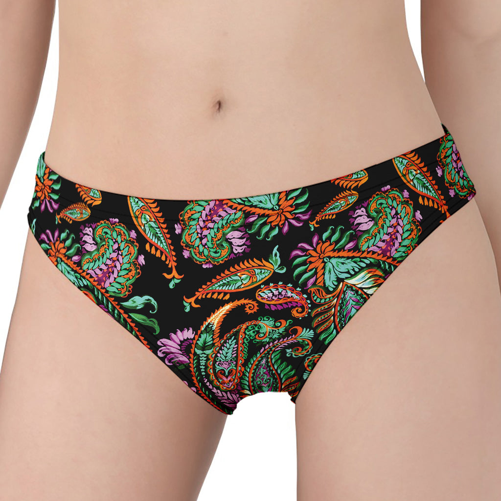 Green Orange And Pink Paisley Print Women's Panties