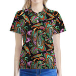 Green Orange And Pink Paisley Print Women's Polo Shirt
