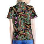 Green Orange And Pink Paisley Print Women's Polo Shirt