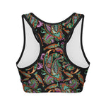 Green Orange And Pink Paisley Print Women's Sports Bra