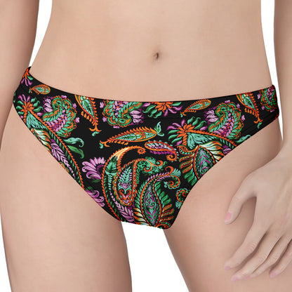 Green Orange And Pink Paisley Print Women's Thong