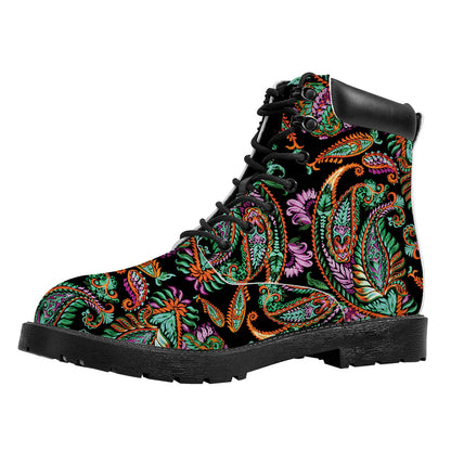 Green Orange And Pink Paisley Print Work Boots