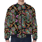 Green Orange And Pink Paisley Print Zip Sleeve Bomber Jacket