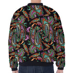 Green Orange And Pink Paisley Print Zip Sleeve Bomber Jacket