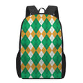 Green Orange And White Argyle Print 17 Inch Backpack