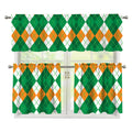 Green Orange And White Argyle Print 3 Piece Kitchen Curtains