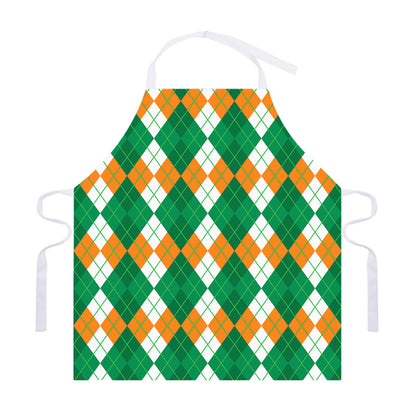 Green Orange And White Argyle Print Adjustable Apron