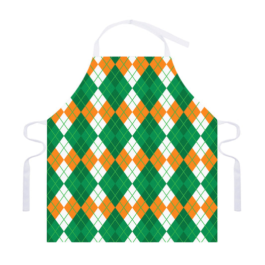Green Orange And White Argyle Print Adjustable Apron
