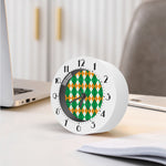 Green Orange And White Argyle Print Alarm Clock