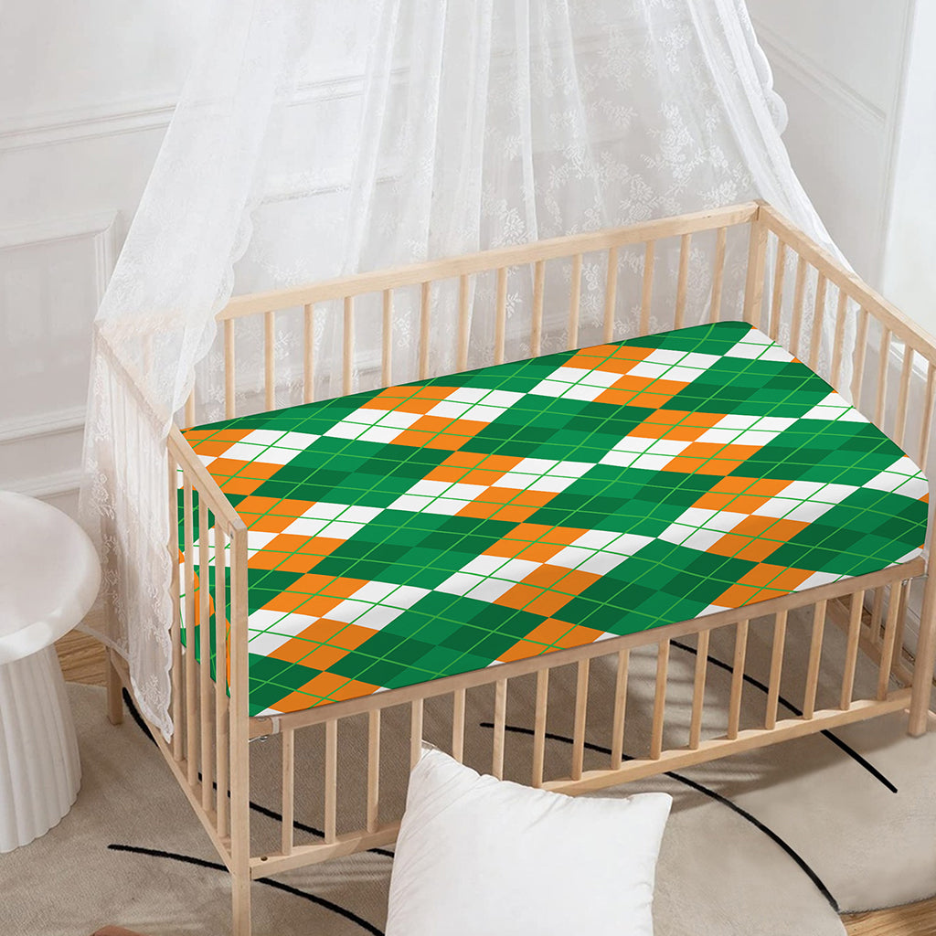 Green Orange And White Argyle Print Baby Crib Sheet