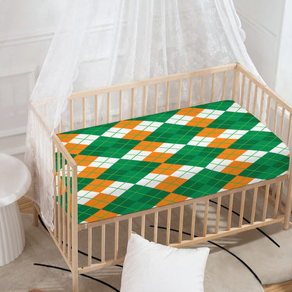 Green Orange And White Argyle Print Baby Crib Sheet