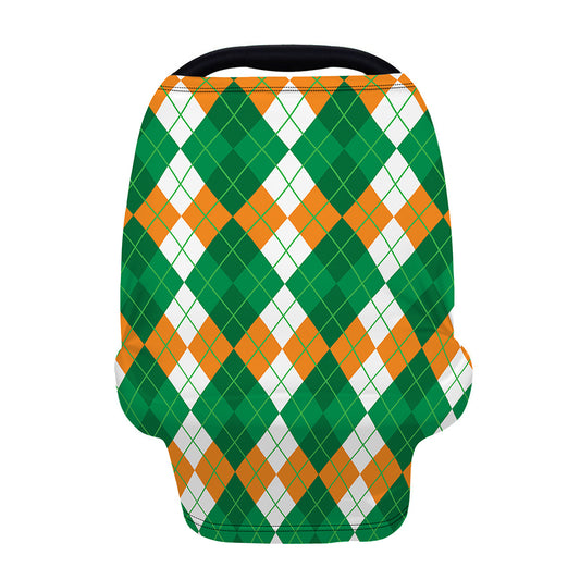 Green Orange And White Argyle Print Baby Seat Cover