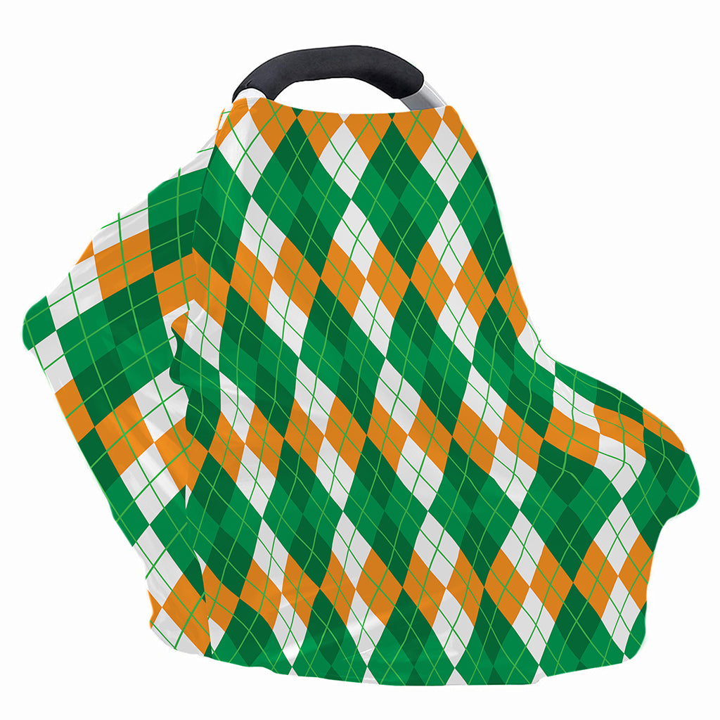 Green Orange And White Argyle Print Baby Seat Cover