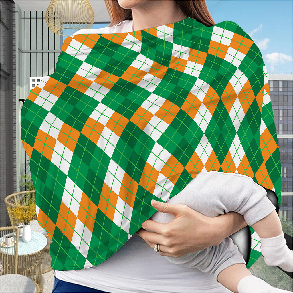 Green Orange And White Argyle Print Baby Seat Cover
