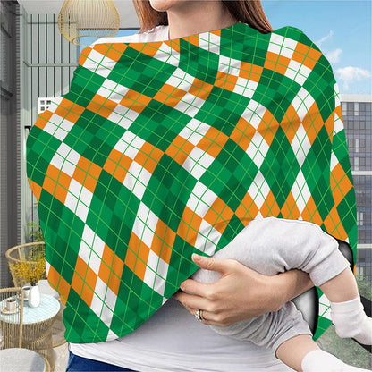 Green Orange And White Argyle Print Baby Seat Cover
