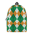 Green Orange And White Argyle Print School Backpack