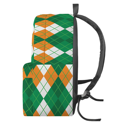 Green Orange And White Argyle Print Backpack
