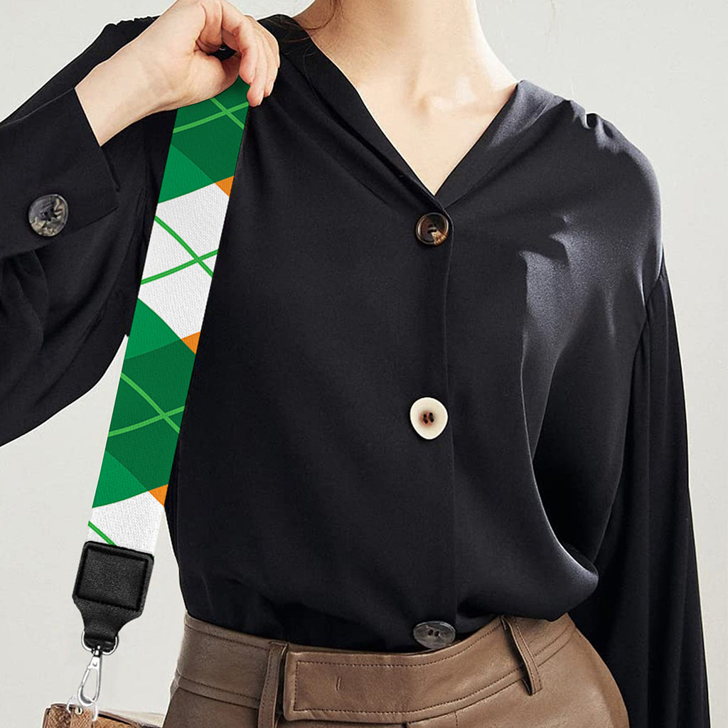 Green Orange And White Argyle Print Bag Strap