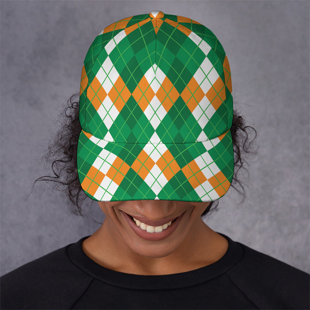 Green Orange And White Argyle Print Baseball Cap