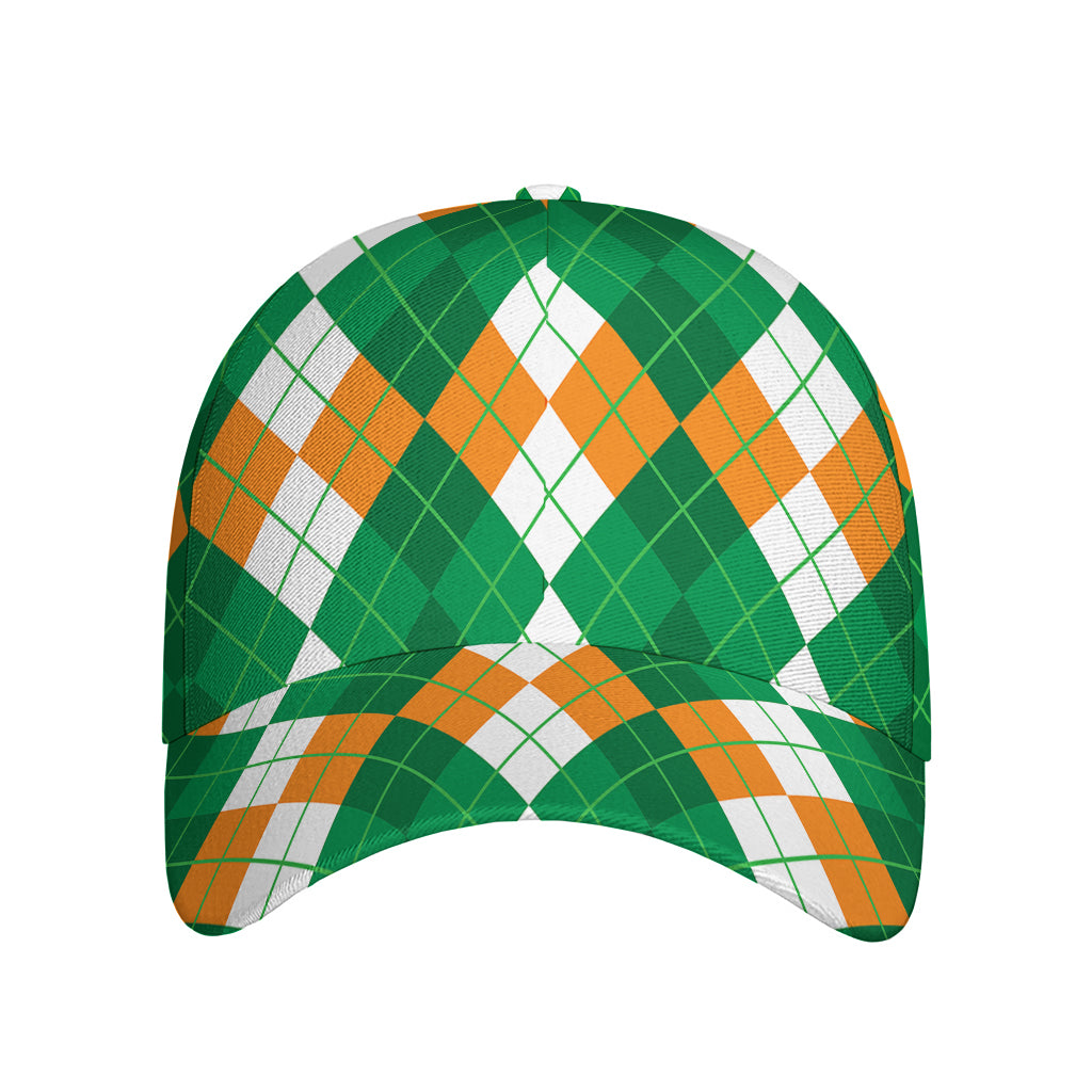 Green Orange And White Argyle Print Baseball Cap