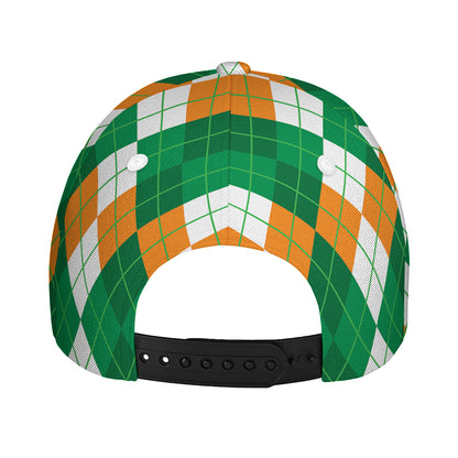 Green Orange And White Argyle Print Baseball Cap