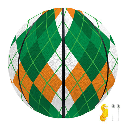 Green Orange And White Argyle Print Basketball