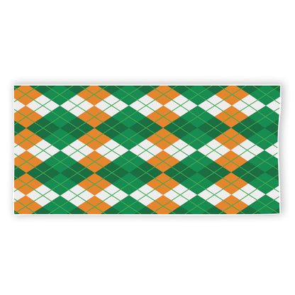 Green Orange And White Argyle Print Beach Towel