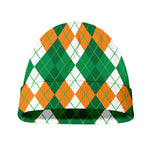 Green Orange And White Argyle Print Beanie