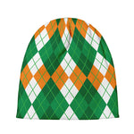 Green Orange And White Argyle Print Beanie