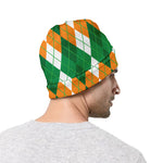 Green Orange And White Argyle Print Beanie