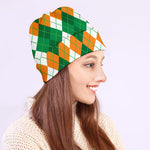 Green Orange And White Argyle Print Beanie