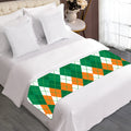 Green Orange And White Argyle Print Bed Runner