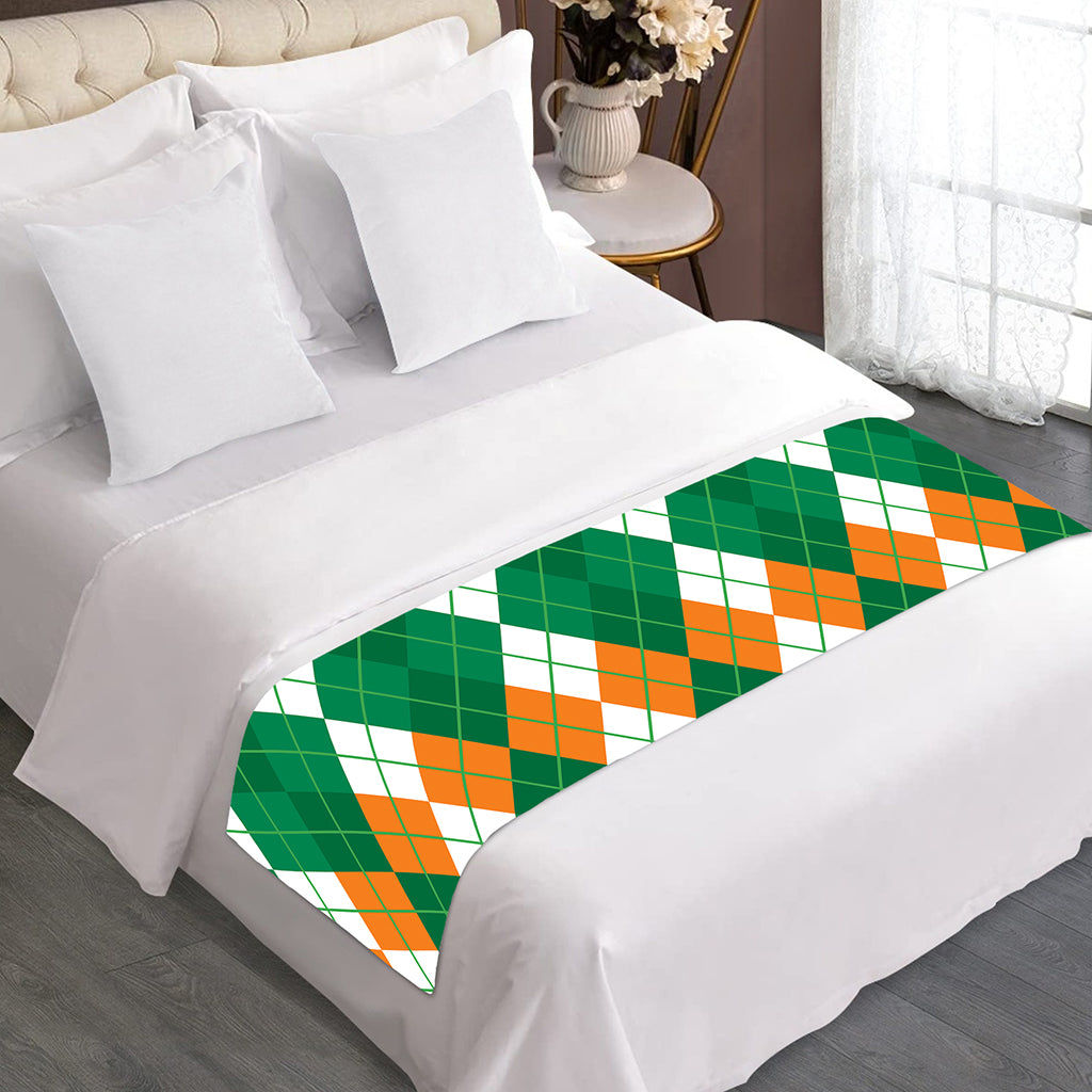 Green Orange And White Argyle Print Bed Runner
