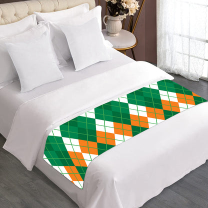 Green Orange And White Argyle Print Bed Runner