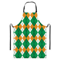 Green Orange And White Argyle Print Bib Apron With Pocket