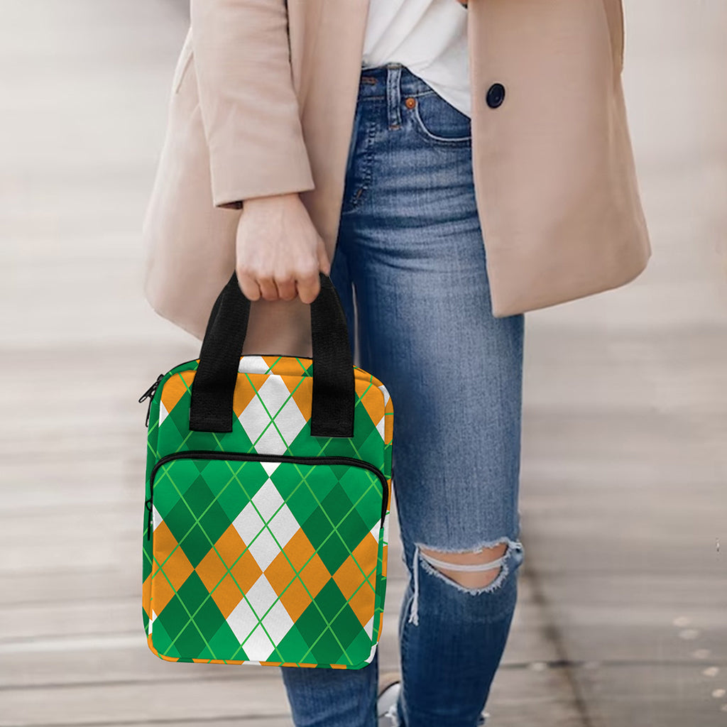 Green Orange And White Argyle Print Bible Tote Bag